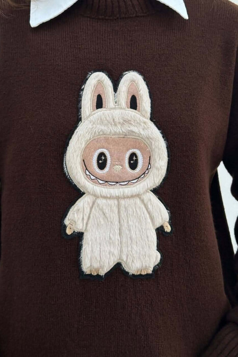 ONE COLOR FRONT IMAGE WOMAN SWEATER BROWN/KAFE - 2