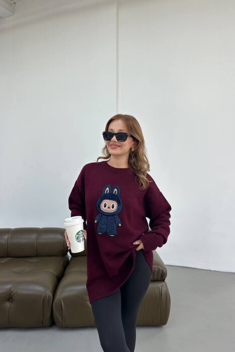 ONE COLOR FRONT IMAGE WOMAN SWEATER BURGUNDY/VISHNJE - 2