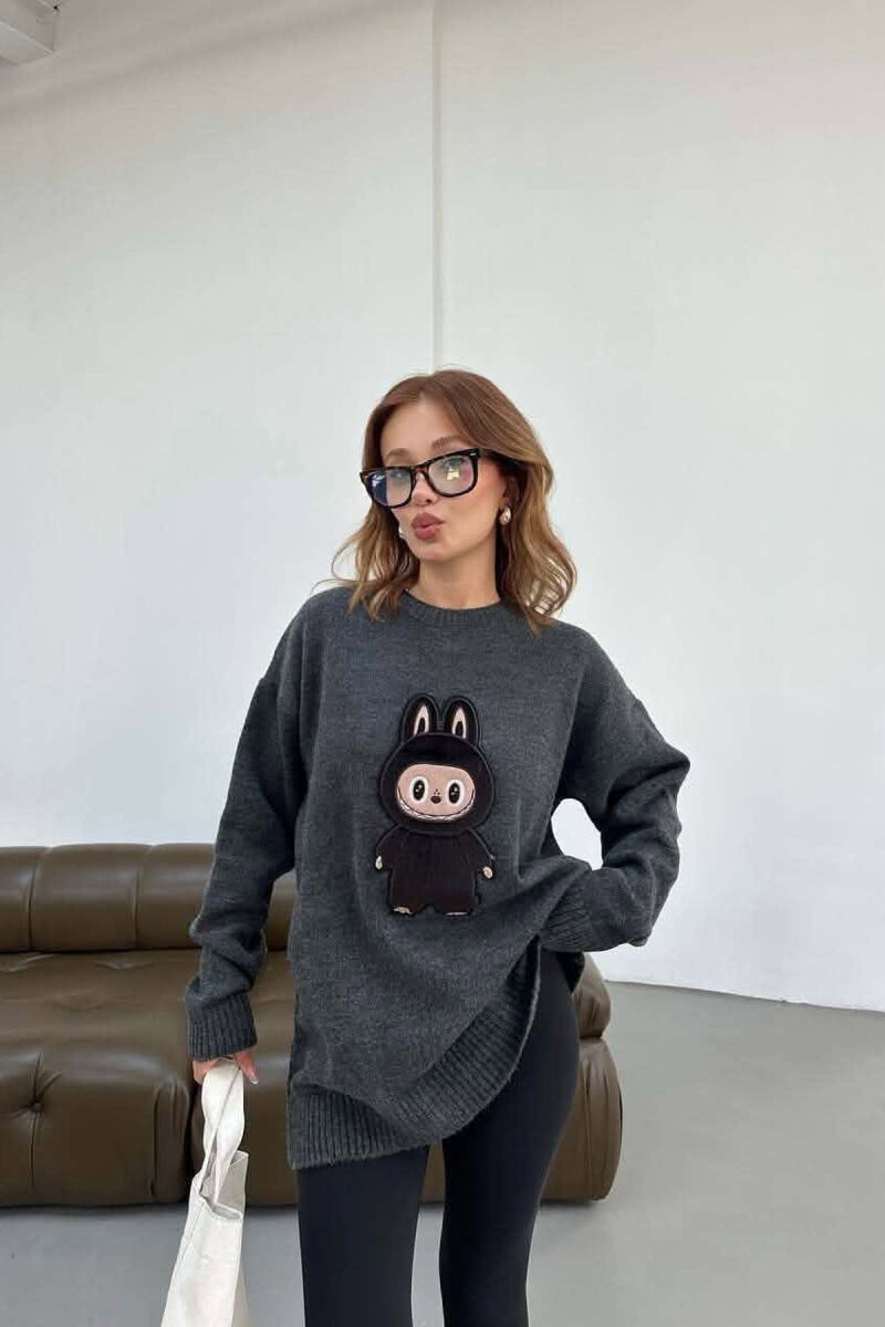 ONE COLOR FRONT IMAGE WOMAN SWEATER DARK GREY/GEE - 1