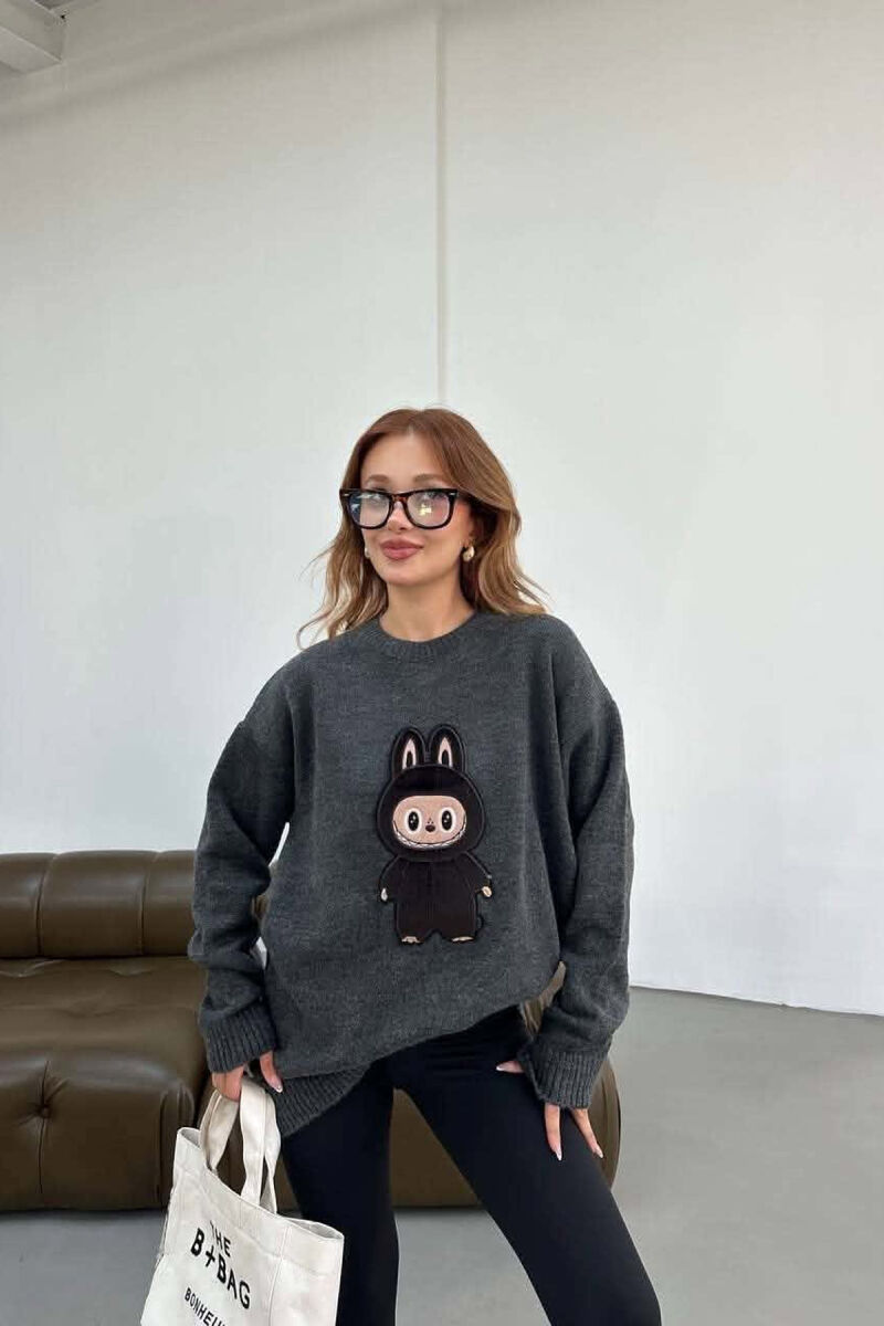 ONE COLOR FRONT IMAGE WOMAN SWEATER DARK GREY/GEE - 2