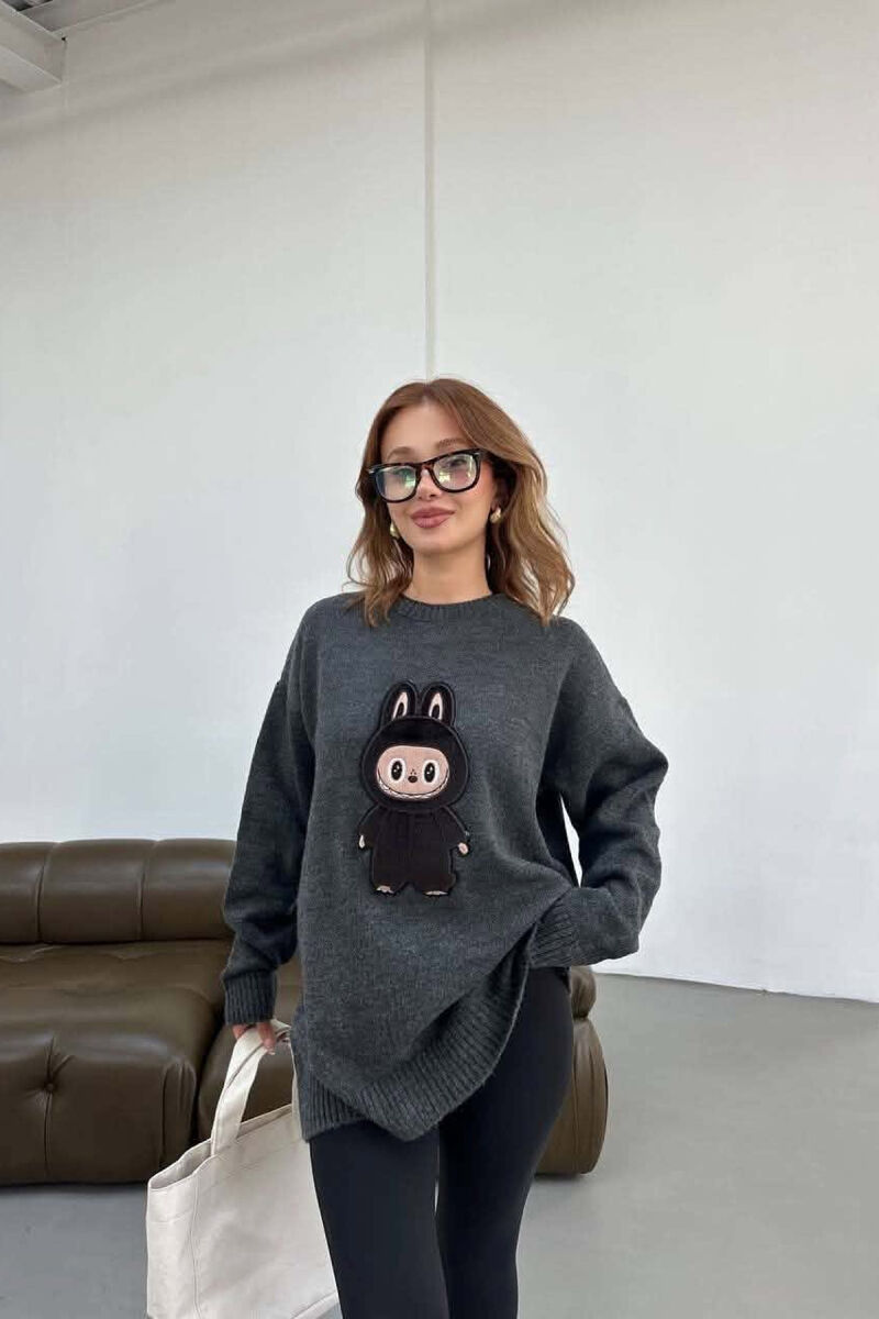 ONE COLOR FRONT IMAGE WOMAN SWEATER DARK GREY/GEE - 3