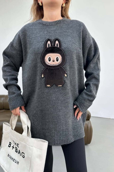 ONE COLOR FRONT IMAGE WOMAN SWEATER DARK GREY/GEE - 4