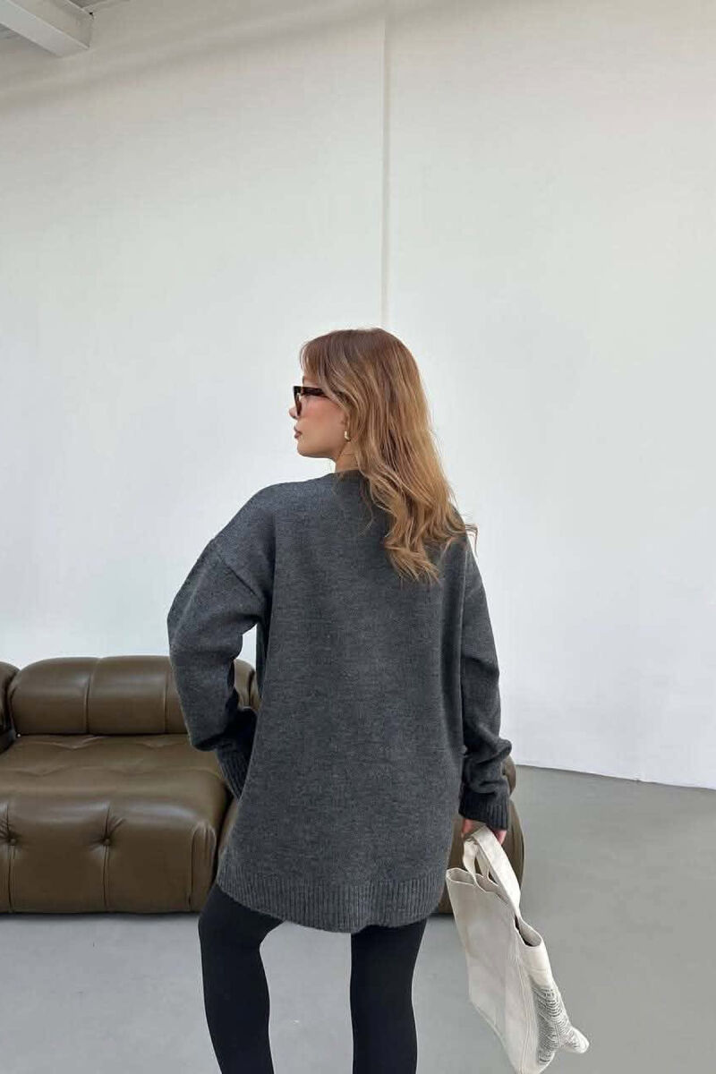 ONE COLOR FRONT IMAGE WOMAN SWEATER DARK GREY/GEE - 5