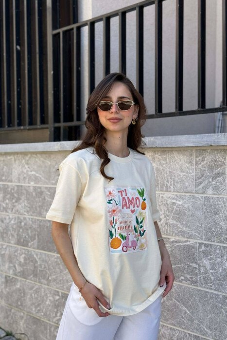 ONE COLOR FRONT IMAGE WOMAN T-SHIRT BEIGE/BEZHE 