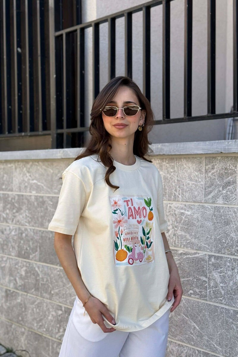 ONE COLOR FRONT IMAGE WOMAN T-SHIRT BEIGE/BEZHE - 1