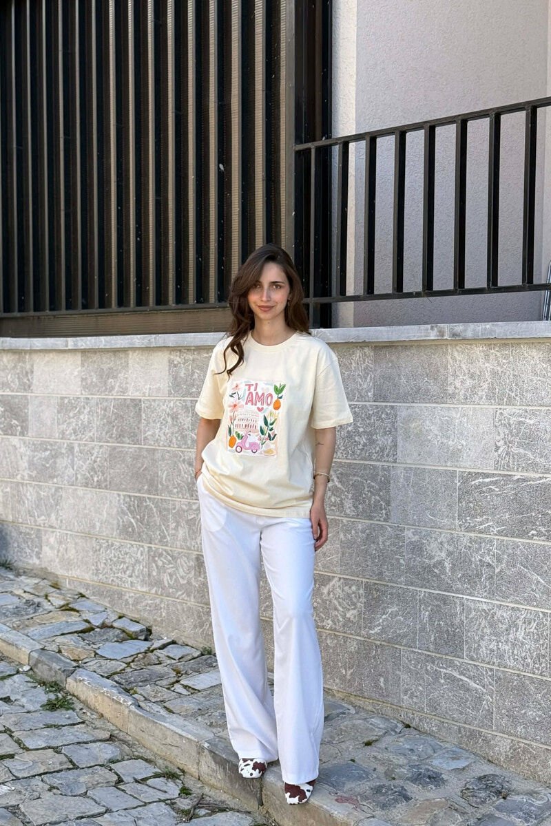 ONE COLOR FRONT IMAGE WOMAN T-SHIRT BEIGE/BEZHE - 2