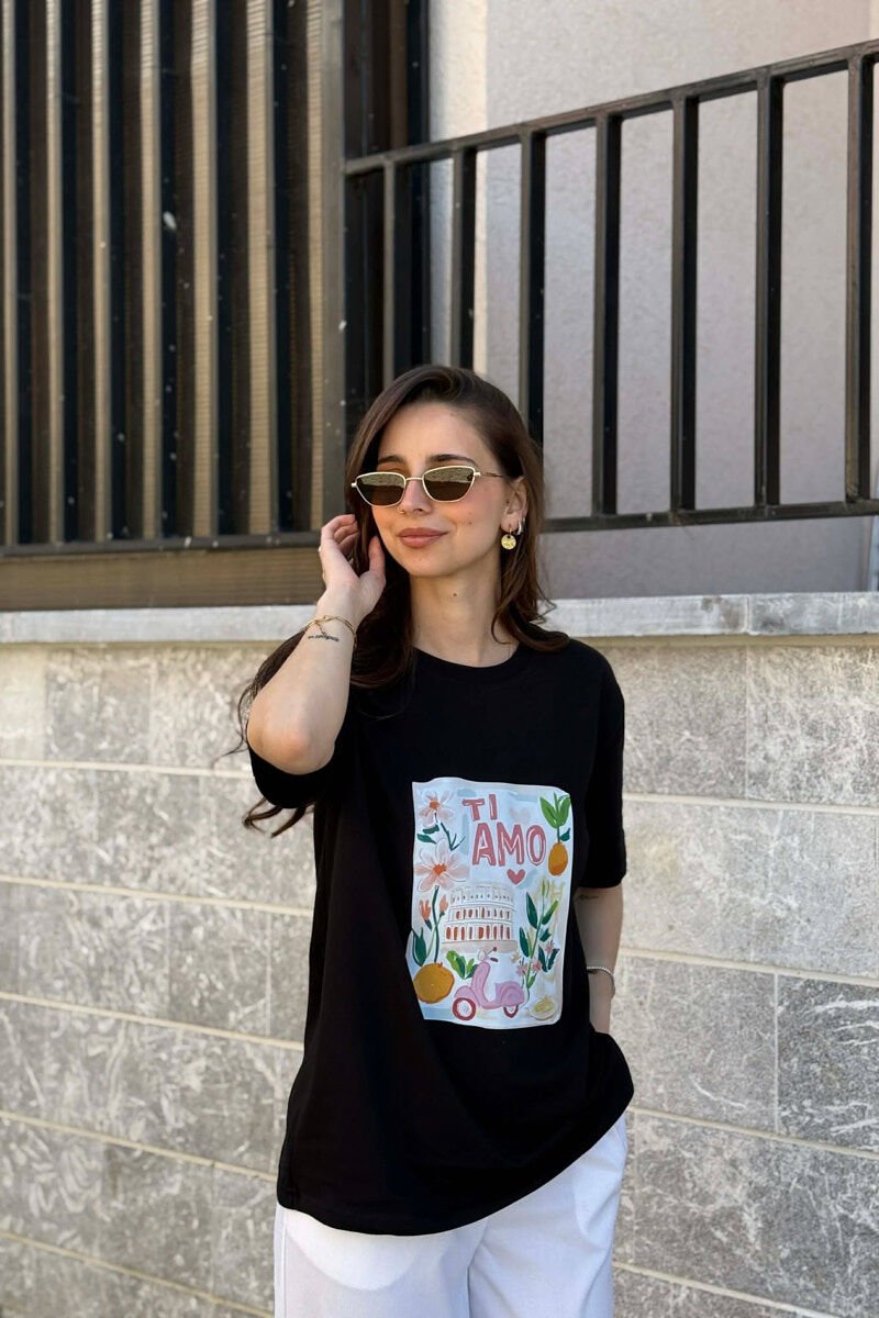 ONE COLOR FRONT IMAGE WOMAN T-SHIRT BLACK/ E ZEZE - 1