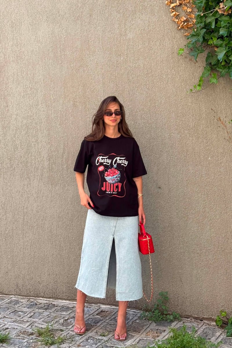 ONE COLOR FRONT IMAGE WOMAN T-SHIRT BLACK/ E ZEZE - 1