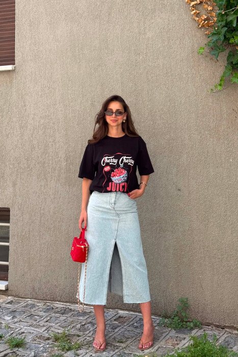 ONE COLOR FRONT IMAGE WOMAN T-SHIRT BLACK/ E ZEZE - 3