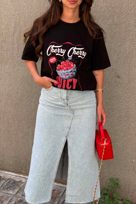 ONE COLOR FRONT IMAGE WOMAN T-SHIRT BLACK/ E ZEZE - 4
