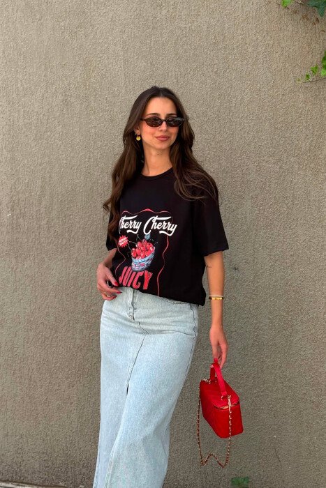 ONE COLOR FRONT IMAGE WOMAN T-SHIRT BLACK/ E ZEZE - 6