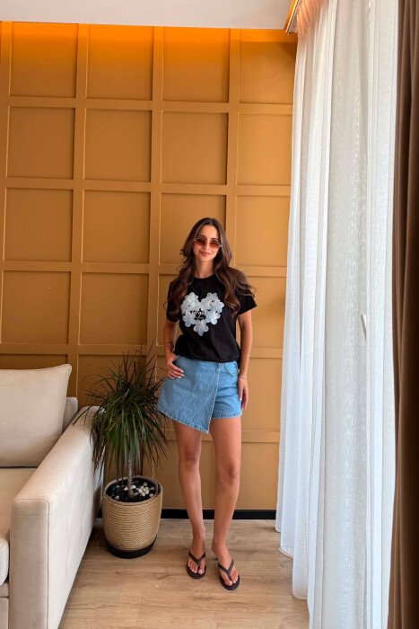 ONE COLOR FRONT IMAGE WOMAN T-SHIRT BLACK/ E ZEZE - 4