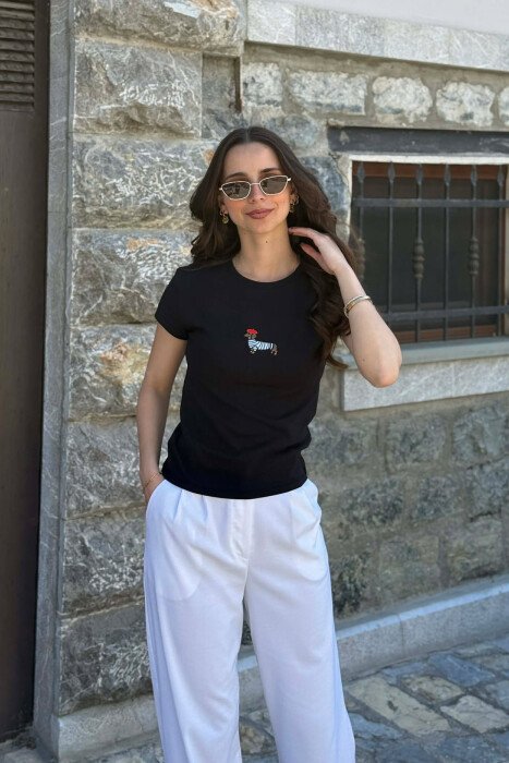 ONE COLOR FRONT IMAGE WOMAN T-SHIRT BLACK/ E ZEZE - KLAUDIO FASHION