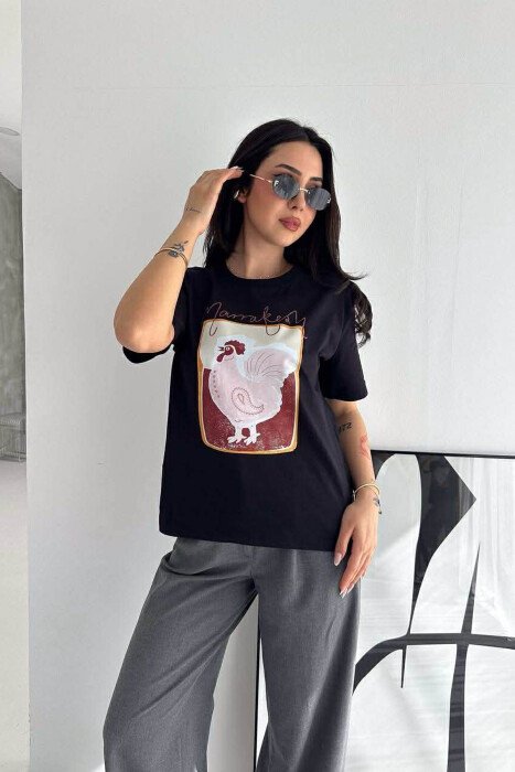 ONE COLOR FRONT IMAGE WOMAN T-SHIRT BLACK/ E ZEZE - 