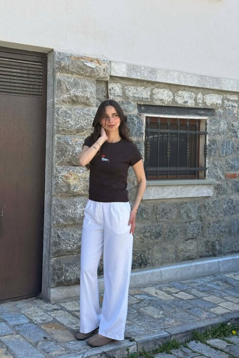 ONE COLOR FRONT IMAGE WOMAN T-SHIRT DARK BROWN/KAE - KLAUDIO FASHION