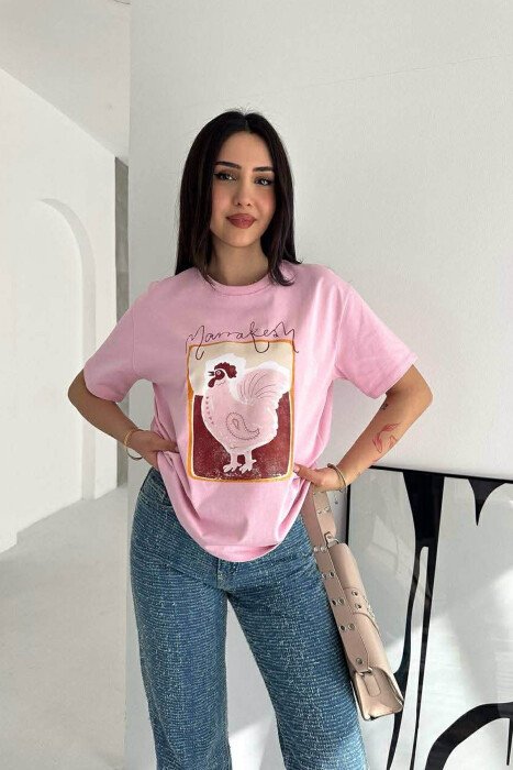 ONE COLOR FRONT IMAGE WOMAN T-SHIRT PINK/ROZE - 1
