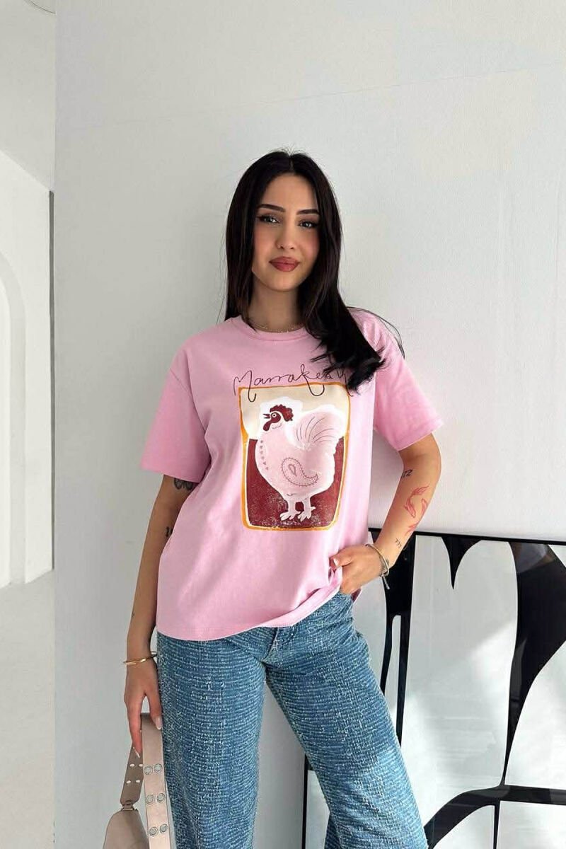 ONE COLOR FRONT IMAGE WOMAN T-SHIRT PINK/ROZE - 2