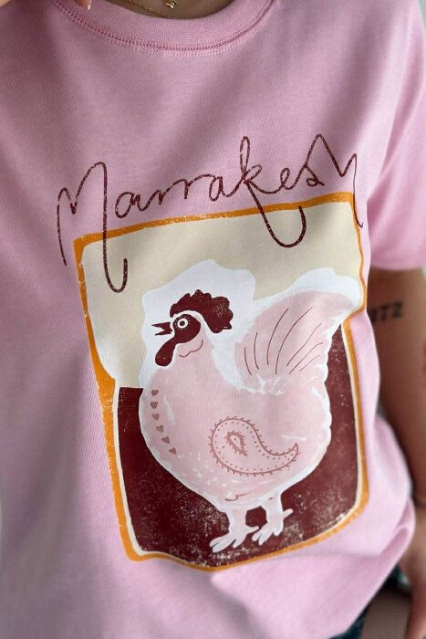 ONE COLOR FRONT IMAGE WOMAN T-SHIRT PINK/ROZE - 3