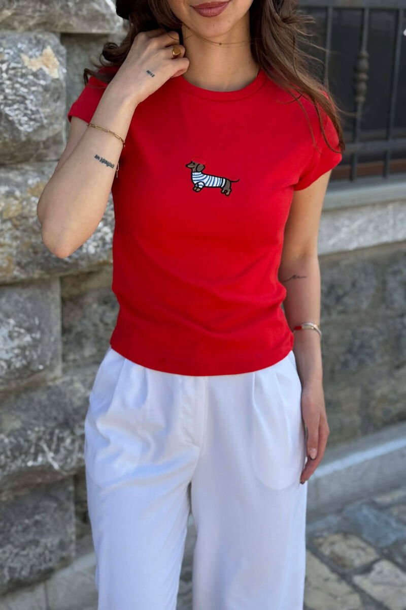 ONE COLOR FRONT IMAGE WOMAN T-SHIRT RED/E KUQE - 2