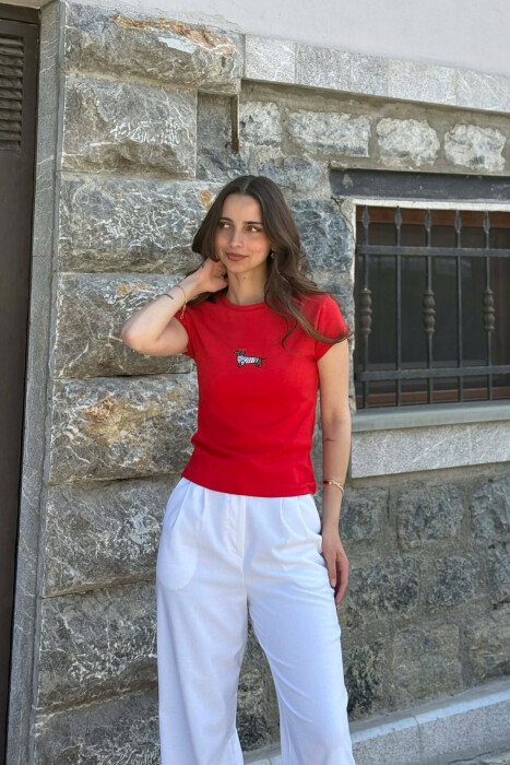 ONE COLOR FRONT IMAGE WOMAN T-SHIRT RED/E KUQE - 3