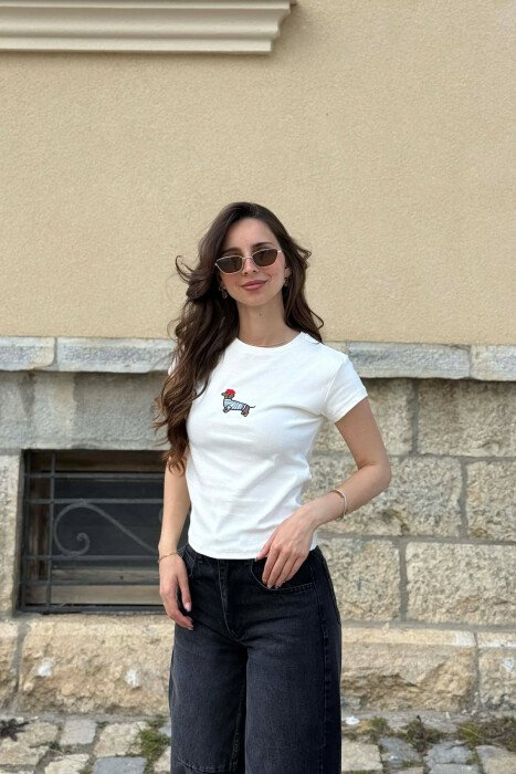 ONE COLOR FRONT IMAGE WOMAN T-SHIRT WHITE-E BARDHE - KLAUDIO FASHION