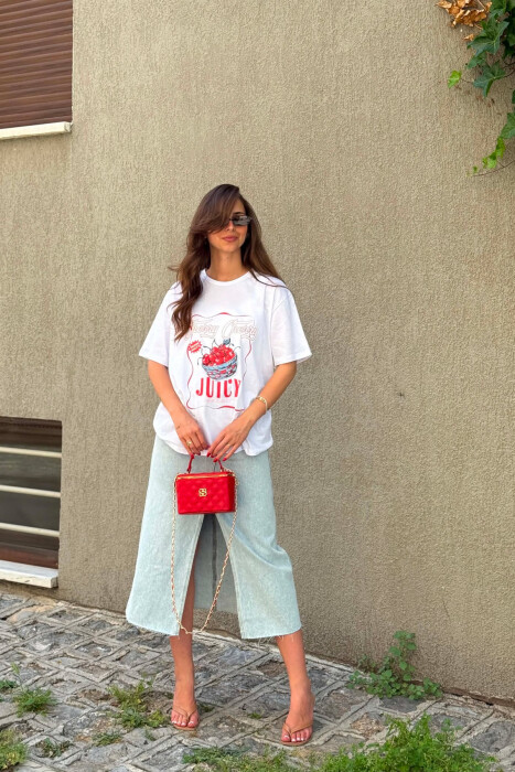 ONE COLOR FRONT IMAGE WOMAN T-SHIRT WHITE-E BARDHE - KLAUDIO FASHION