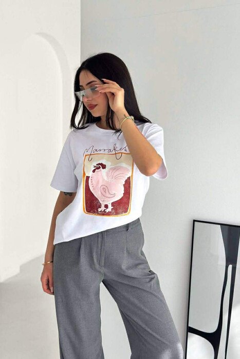 ONE COLOR FRONT IMAGE WOMAN T-SHIRT WHITE-E BARDHE - 