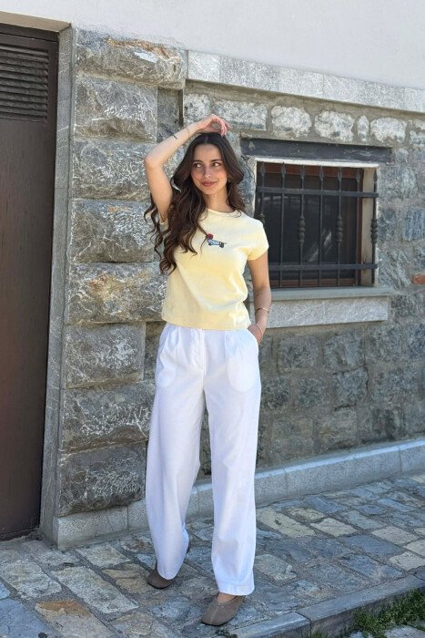 ONE COLOR FRONT IMAGE WOMAN T-SHIRT YELLOW/E VERDHE - 2