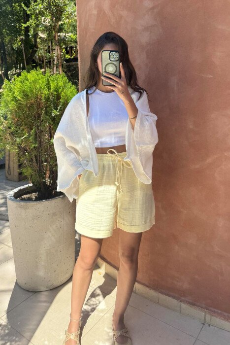 ONE COLOR FRONT LACING WOMEN SHIRT WHITE-E BARDHE - KLAUDIO FASHION