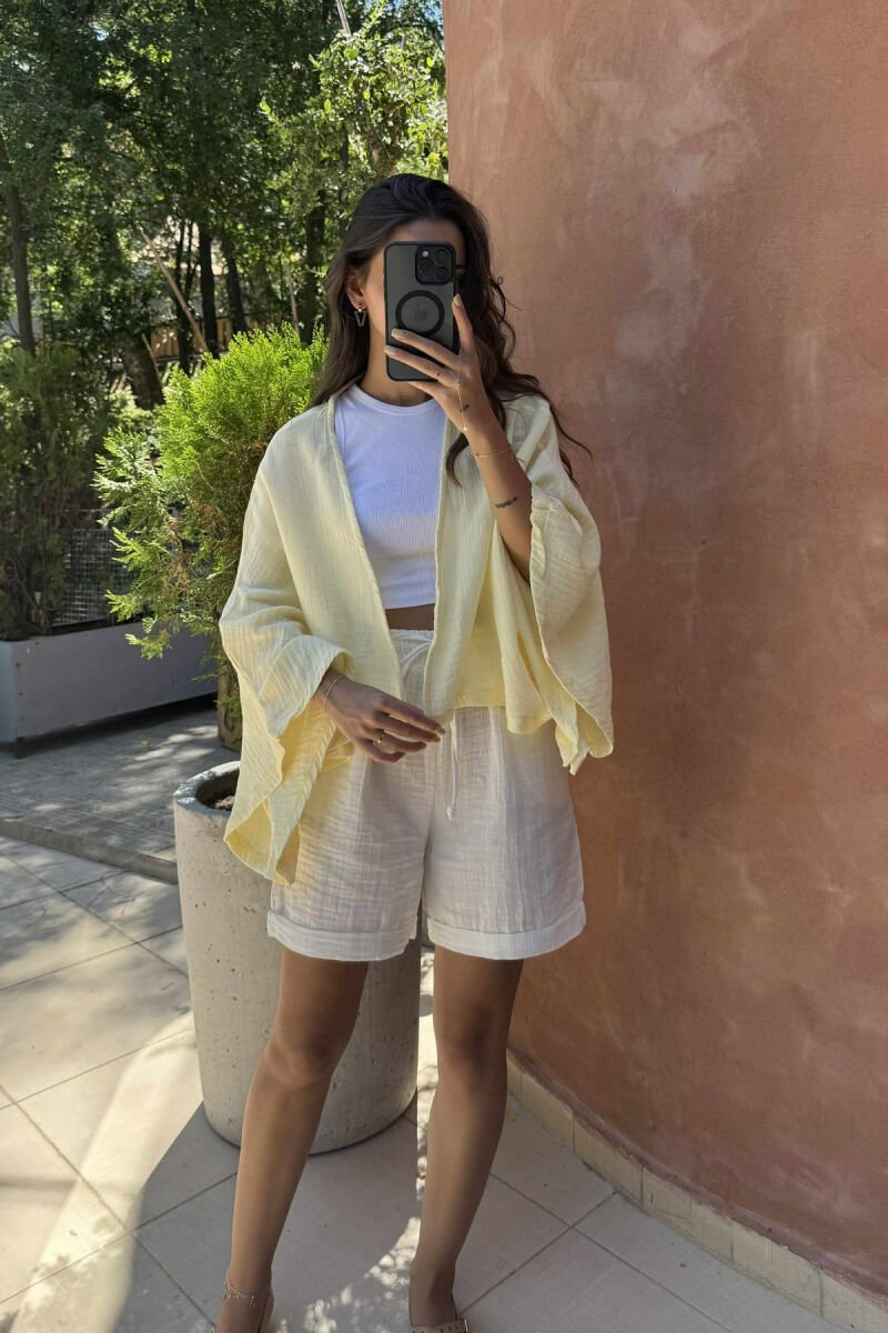 ONE COLOR FRONT LACING WOMEN SHIRT YELLOW/E VERDHE - 1