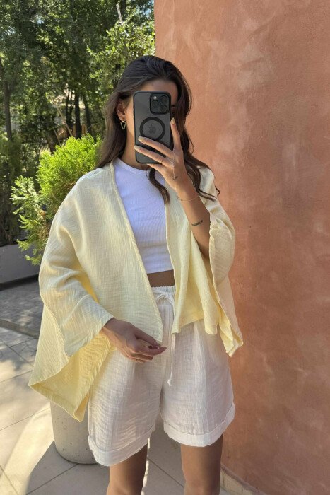 ONE COLOR FRONT LACING WOMEN SHIRT YELLOW/E VERDHE - 5
