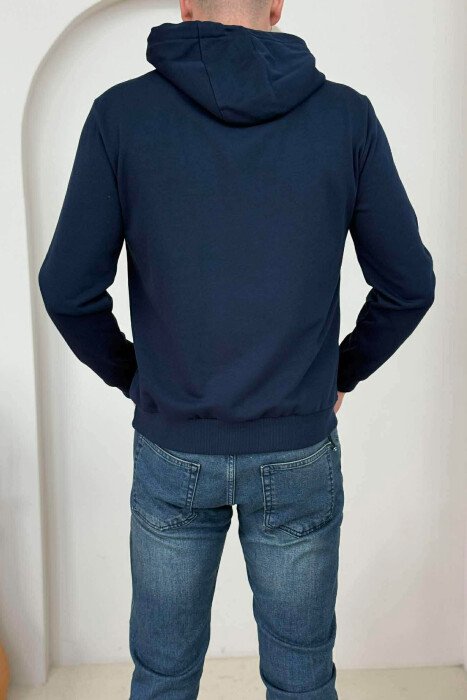 ONE COLOR FRONT LOGO SIMPLE MEN HOODIE DARK BLUE/BEE - 4