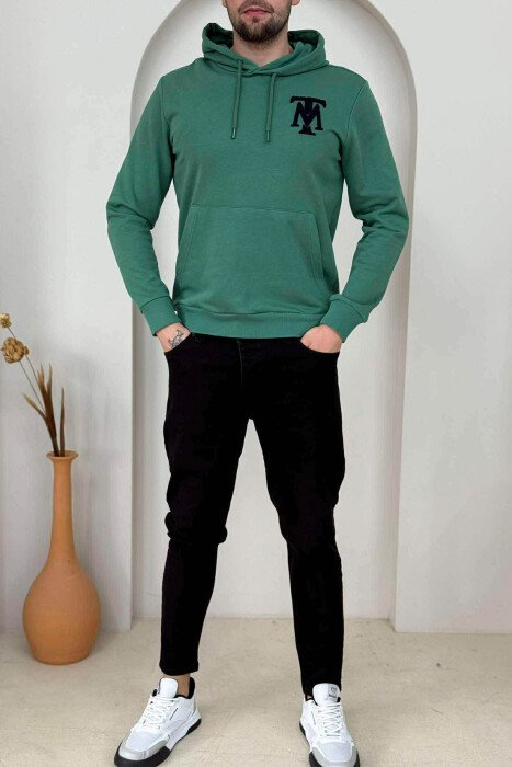 ONE COLOR FRONT LOGO SIMPLE MEN HOODIE GREEN/JESHILE - 1