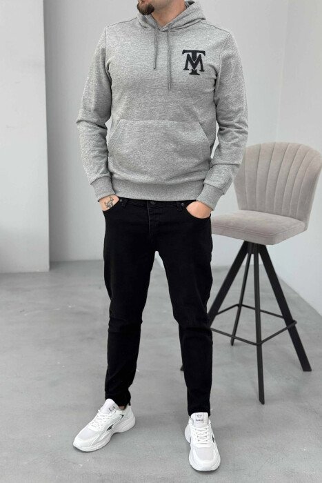 ONE COLOR FRONT LOGO SIMPLE MEN HOODIE GREY/GRI 