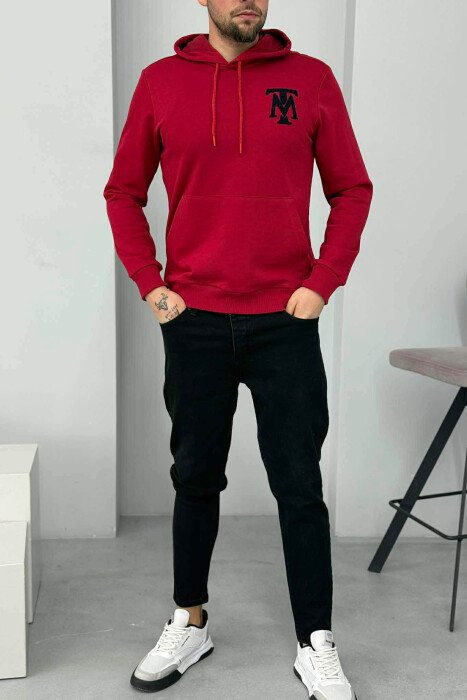 ONE COLOR FRONT LOGO SIMPLE MEN HOODIE RED/E KUQE 