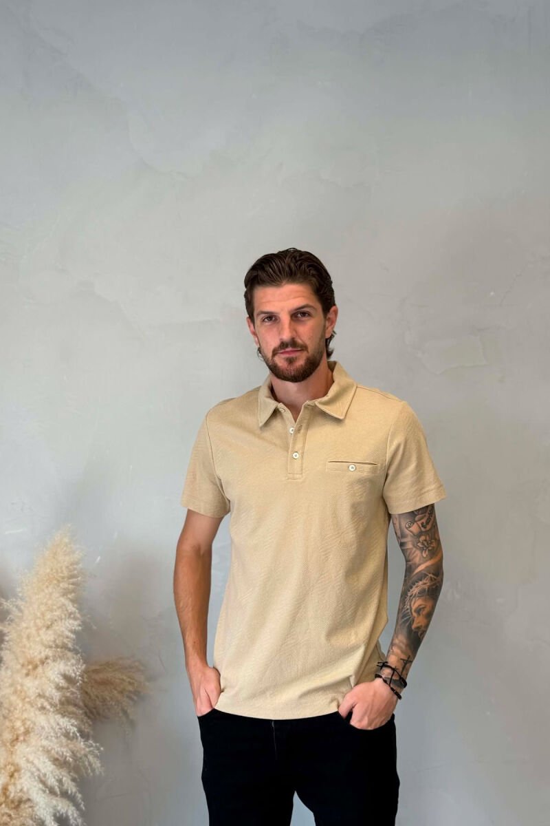 ONE COLOR FRONT POCKET MEN T-SHIRT BEIGE/BEZHE - 1