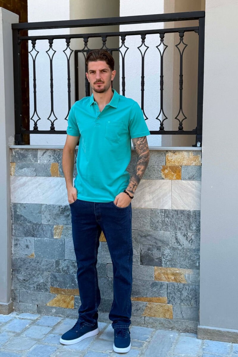 ONE COLOR FRONT POCKET MEN T-SHIRT BLUE STONE/GK - 4