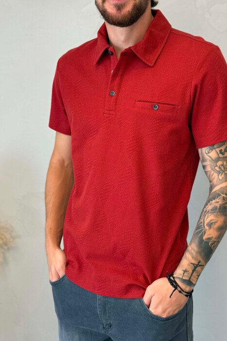 ONE COLOR FRONT POCKET MEN T-SHIRT BRICK/TULLE - 4