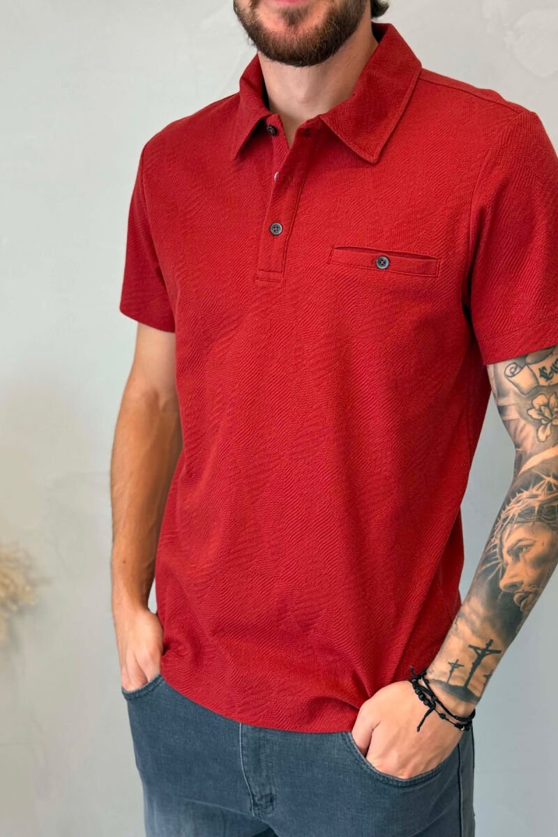 ONE COLOR FRONT POCKET MEN T-SHIRT BRICK/TULLE - 4