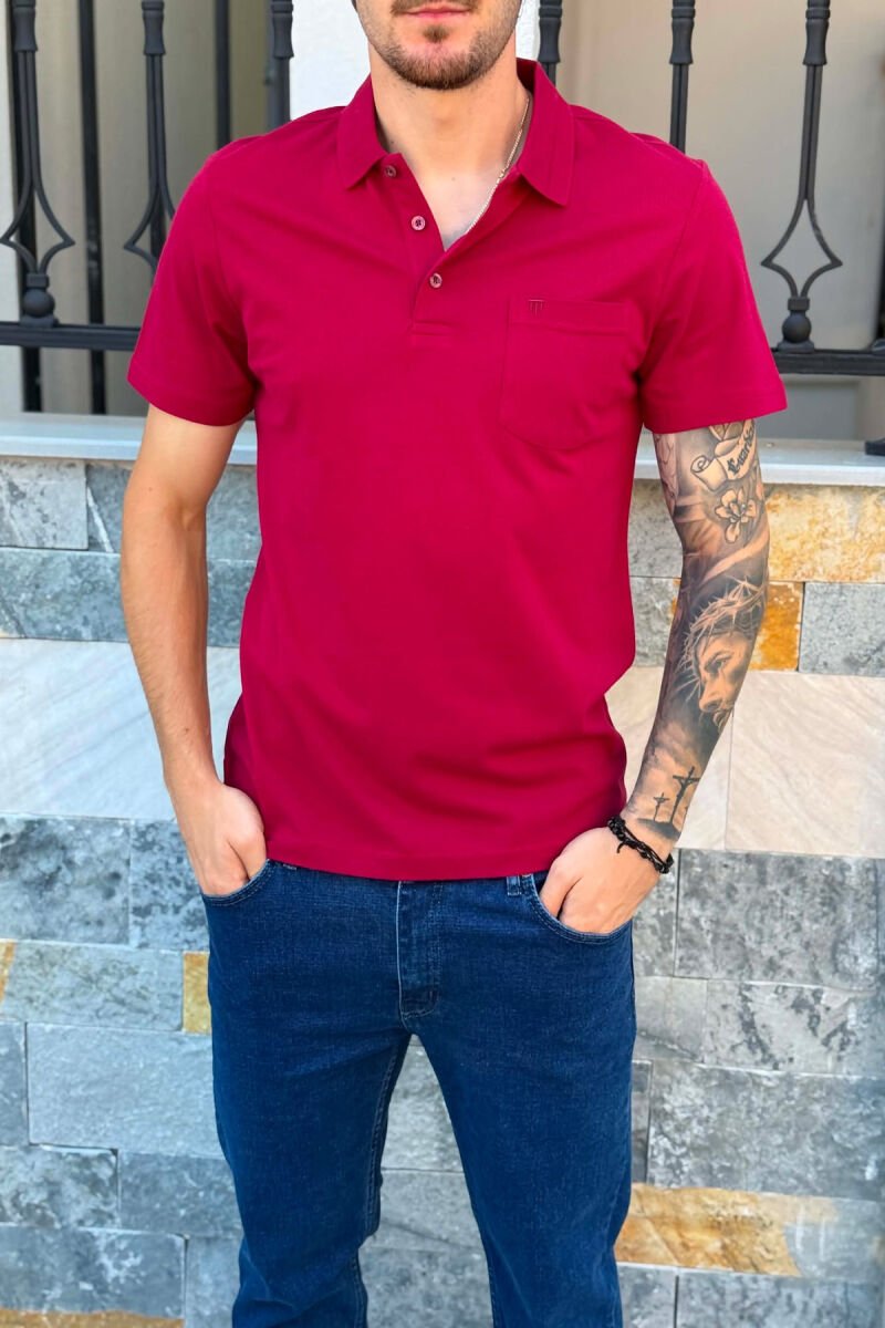 ONE COLOR FRONT POCKET MEN T-SHIRT BURGUNDY/VISHNJE - 2