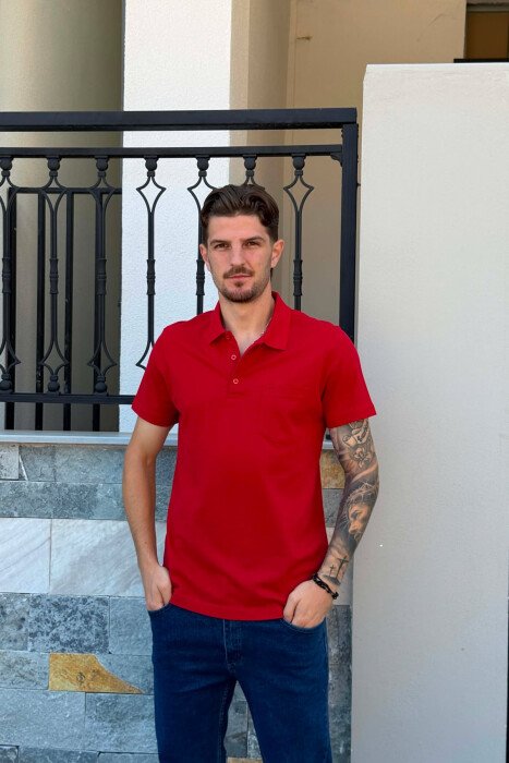 ONE COLOR FRONT POCKET MEN T-SHIRT CHERRY/ QERSHI 