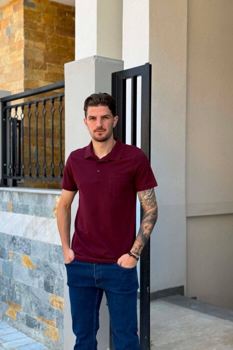ONE COLOR FRONT POCKET MEN T-SHIRT DARK BURGUNDY/VISHNJE E ERRET 