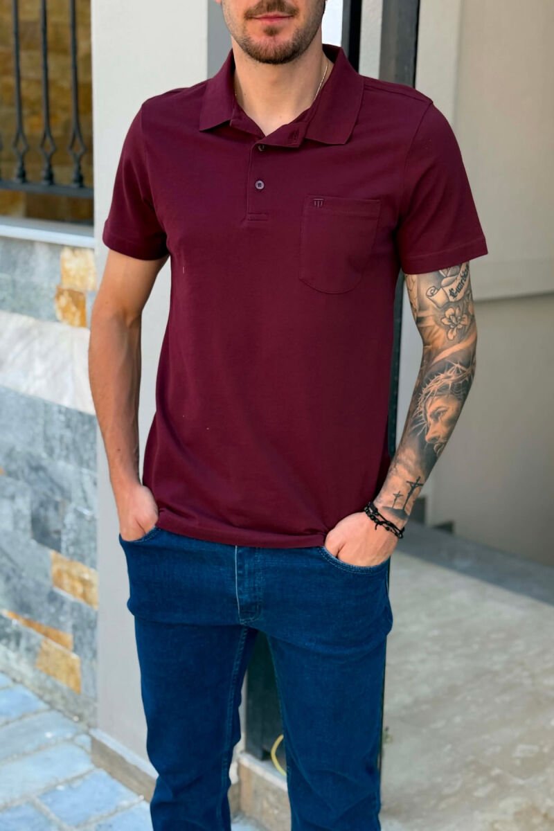 ONE COLOR FRONT POCKET MEN T-SHIRT DARK BURGUNDY/VISHNJE E ERRET - 2