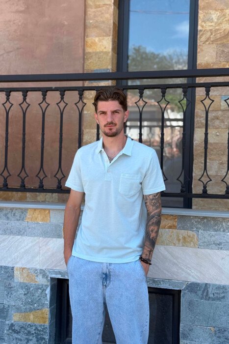 ONE COLOR FRONT POCKET MEN T-SHIRT LIGHT MINT - KLAUDIO FASHION