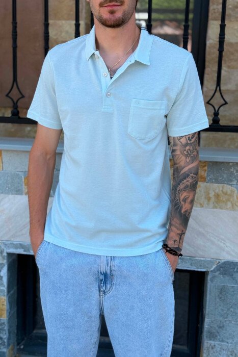 ONE COLOR FRONT POCKET MEN T-SHIRT LIGHT MINT - 2