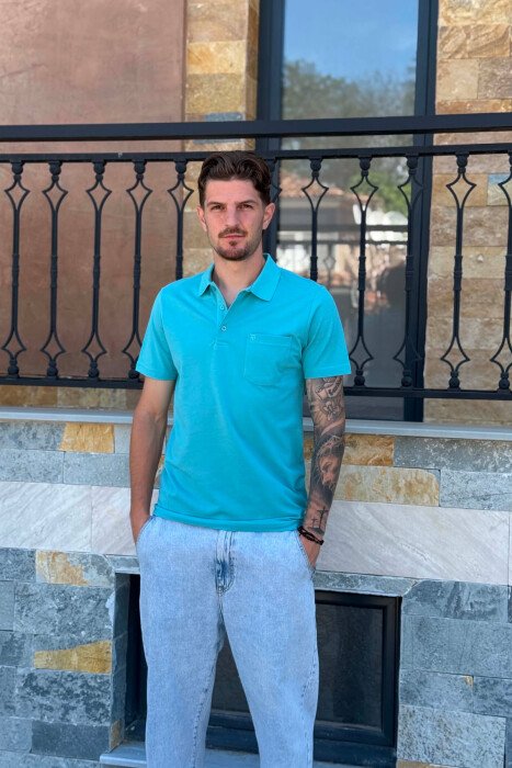 ONE COLOR FRONT POCKET MEN T-SHIRT LIGHTBLUE/BZ 