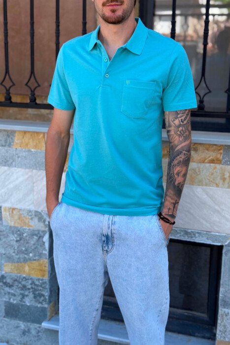 ONE COLOR FRONT POCKET MEN T-SHIRT LIGHTBLUE/BZ - 2
