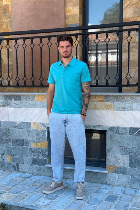 ONE COLOR FRONT POCKET MEN T-SHIRT LIGHTBLUE/BZ - 4