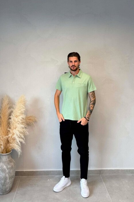 ONE COLOR FRONT POCKET MEN T-SHIRT MINT/MENTE - 3