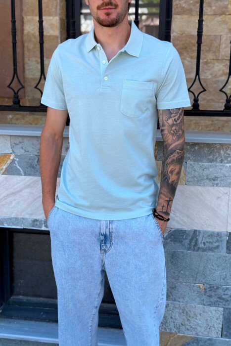 ONE COLOR FRONT POCKET MEN T-SHIRT MINT/MENTE - 2